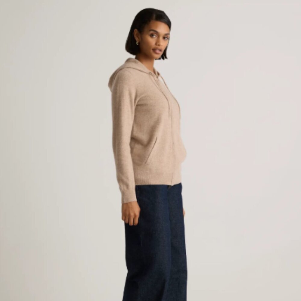 NWT Quince Mongolian Cashmere Full-Zip Hoodie Womens S Oatmeal - Picture 4 of 7